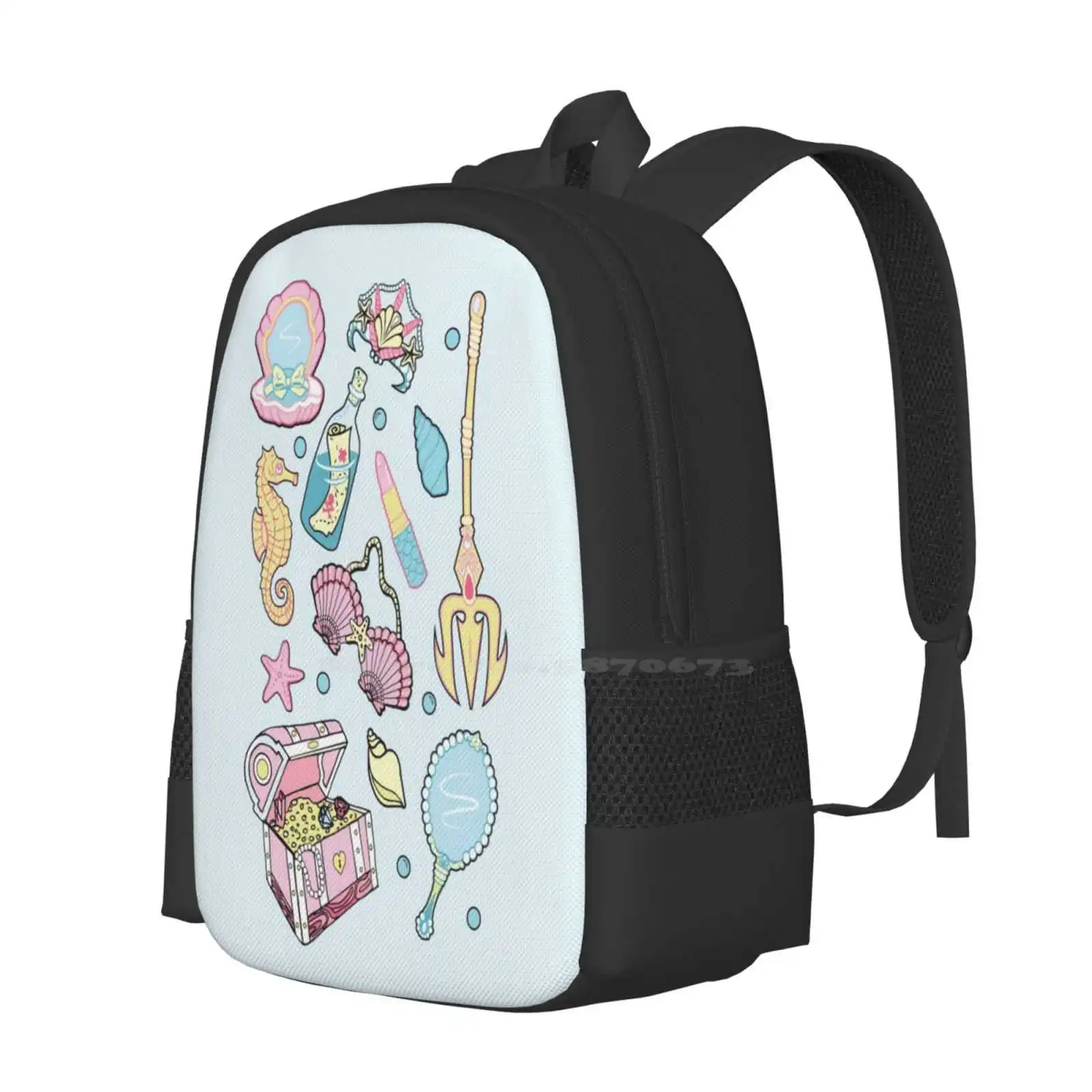 Mermaid Vibes School Bags Travel Laptop Backpack Mermaid Underwater Mirror Shells Lipstick Sea Makeup Ocean Life Fantasy