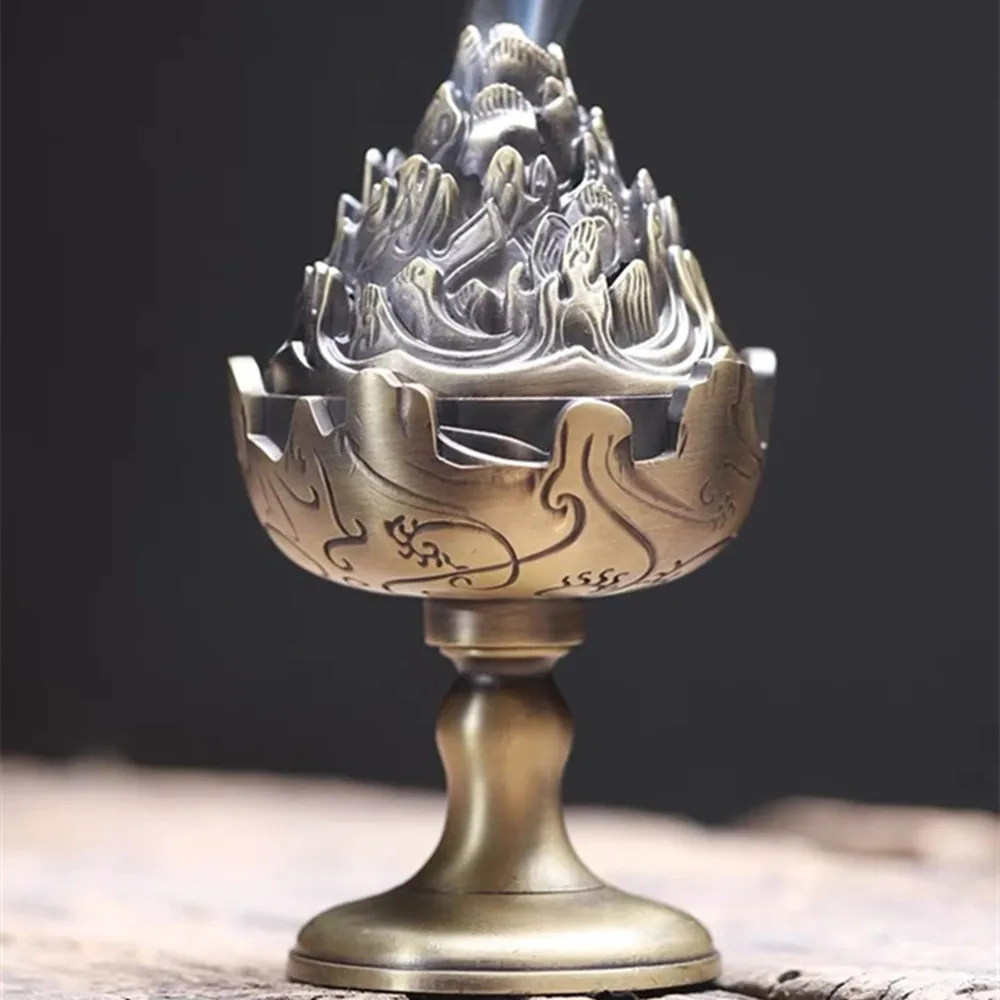 

Multifunctional Incense Burner Alloy Buddhist Tibetan Aromatherapy High Stove Meditation Smoke Furnace Altars Desktop Decorative