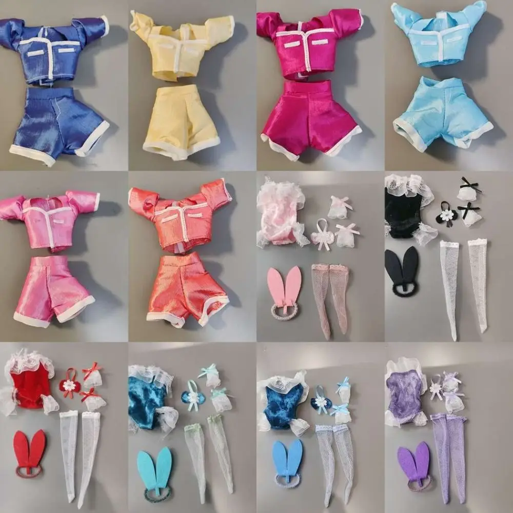 30cm 1/6 Doll Clothes Short Sleeve Shorts Set Cute Doll Bunny Dress Headband Stockings Doll Accessories