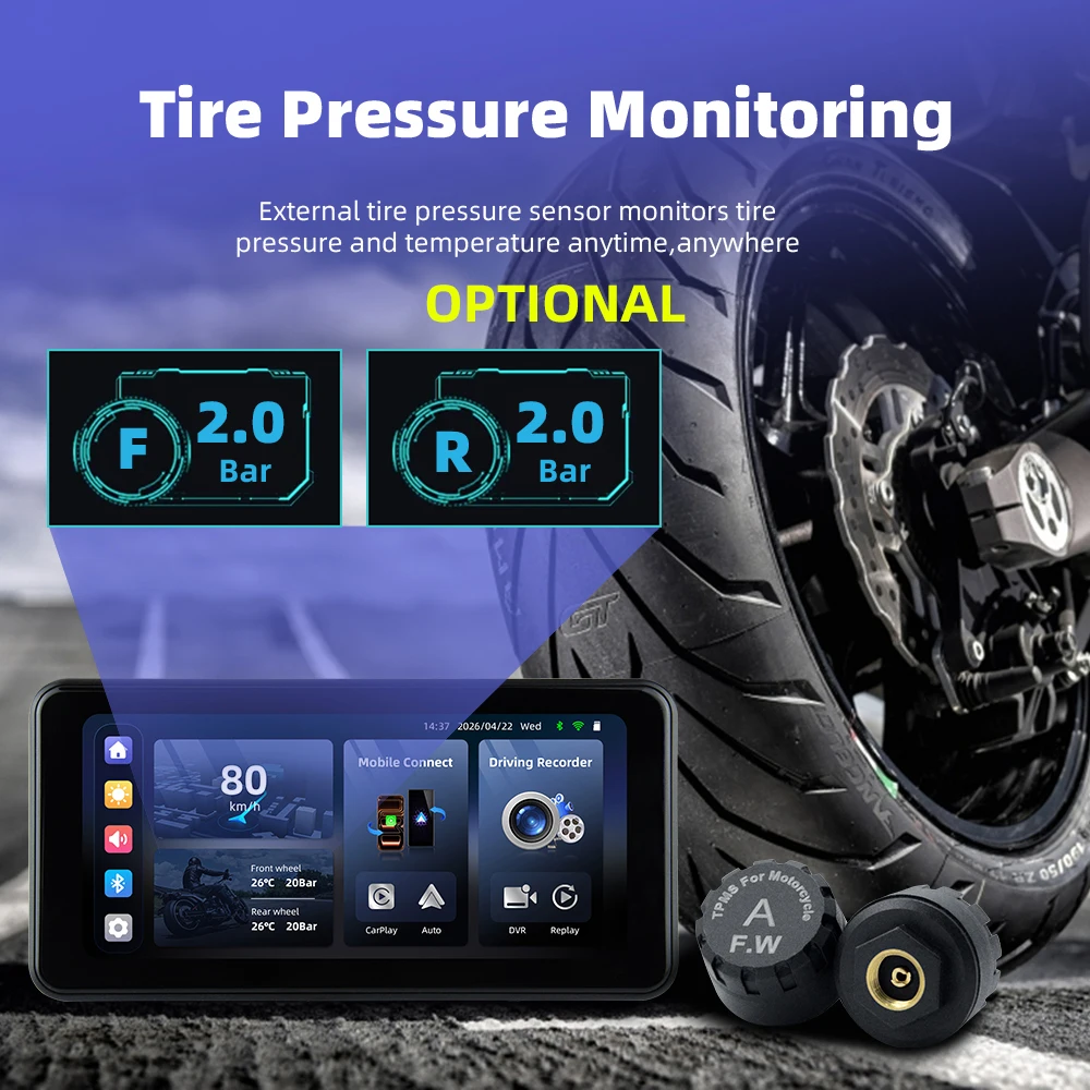 EKIY 6.25inch Motorcycle Navigation Wireless CarPlay Android Auto