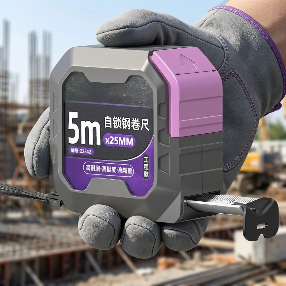 Sturdy Construction Steel Tape Measure Pastel Purple Shock-Resistant Measuring Tape Automatic Lock High Precision