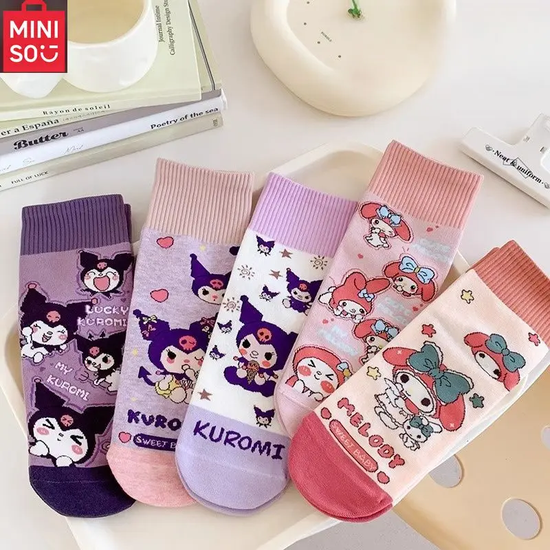 

2025 Sanrio anime socks autumn and winter thickened and warm cartoon kuromi My melody cute children's pure cotton mid-calf socks