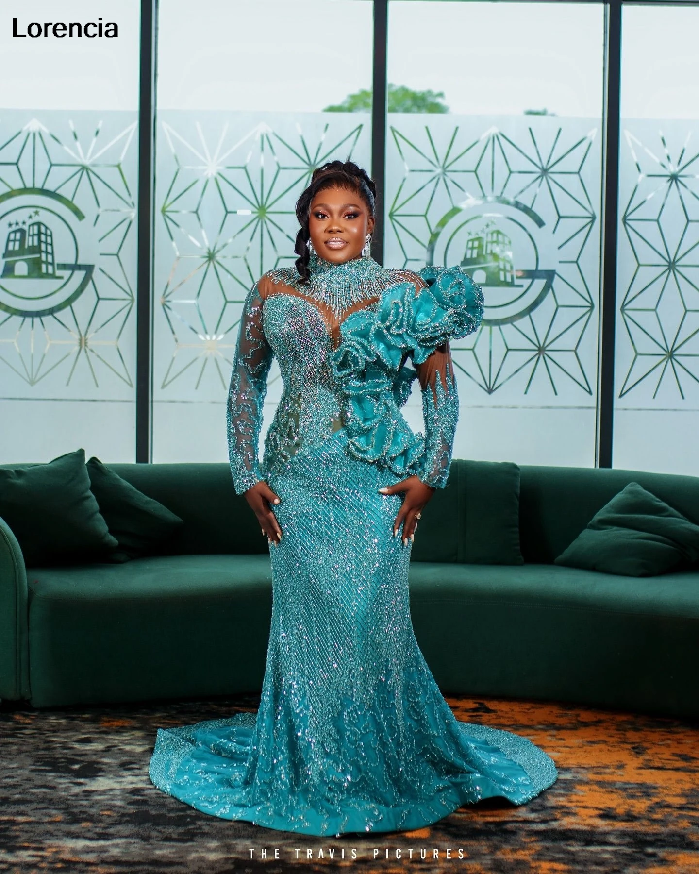 Maßgeschneidertes elegantes grünes arabisches Abendkleid Aso Ebi Kristall Perlen Frauen Langarm Hochzeitskleid Geburtstagskleid YPD232