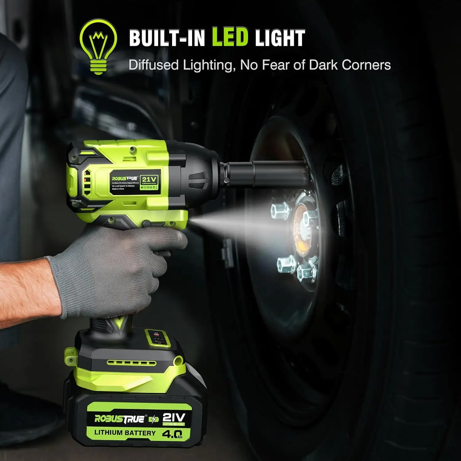 Robustrue ブラシレスインパクトレンチ 406Ft-lbs (550N.m) 高トルクインパクトガン 2800RPM コードレスドライバー 車用 家庭用