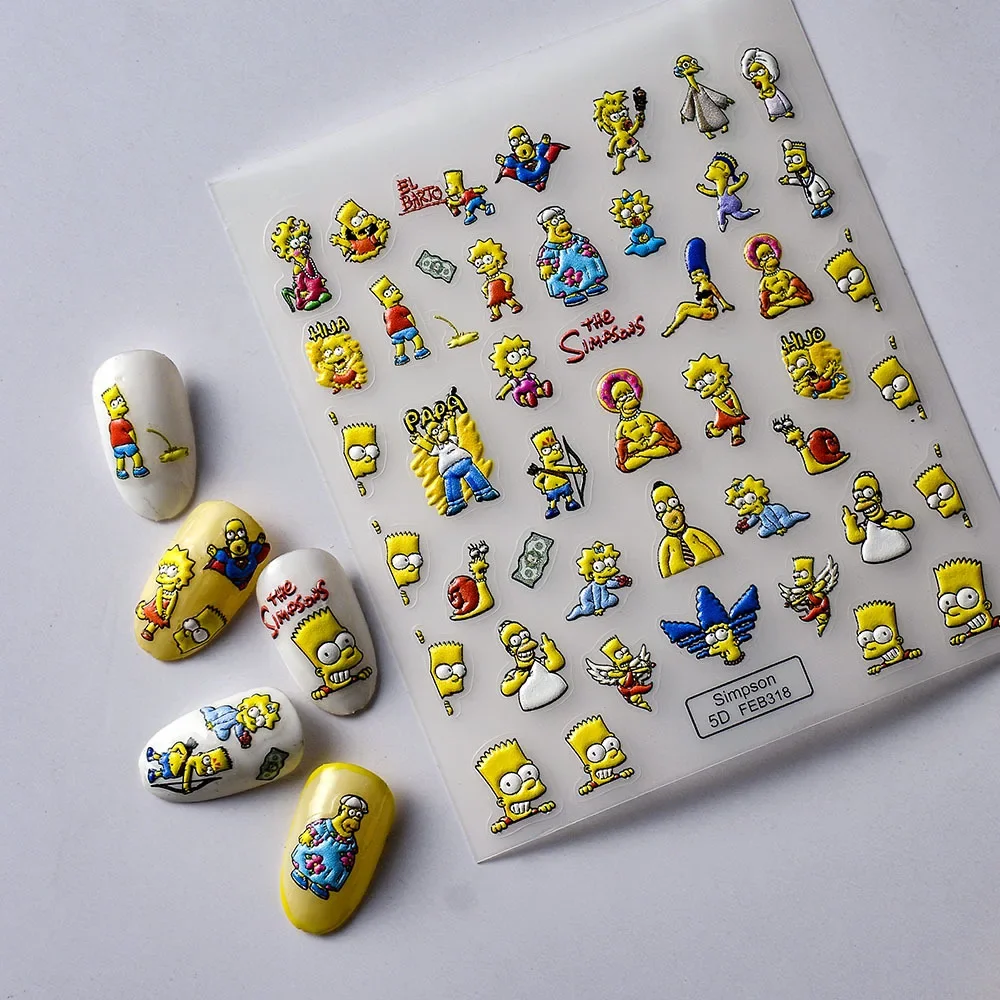 The Simpsons 5D Cartoon Nail Sticker Nails Parts Funny Anime Stickers Disney Self-Adhesive Manicure Supplies DIY Nail Decoration