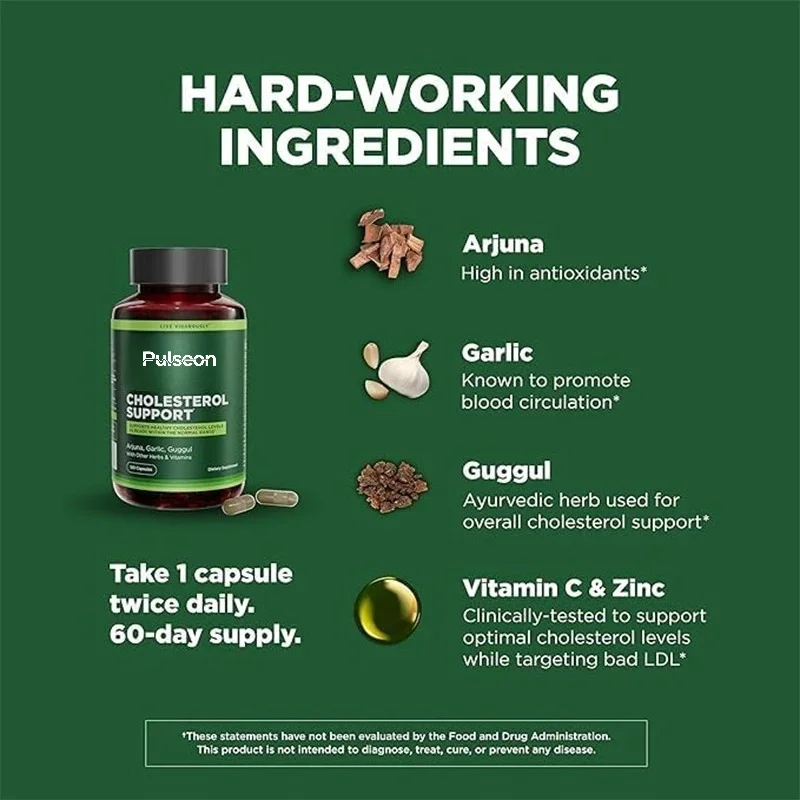 Cholesterol Support Supplement, Containing Garlic and Other Herbs and Vitamins, Supports Normal Levels, 60 Capsules