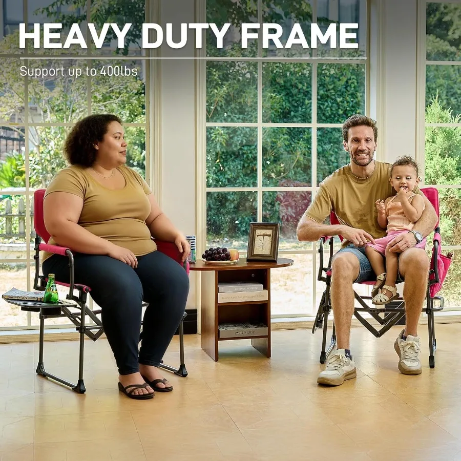 كرسي مدير التخييم مع طاولة جانبية قابلة للطي مع كرسي حديقة عالي التحمل بحجم صغير مع جيب لحديقة التخييم