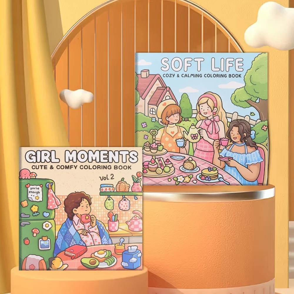 

2 Leisure Time Coloring Books, themed on the exquisite life of a girl living alone, make your leisure life full of fun