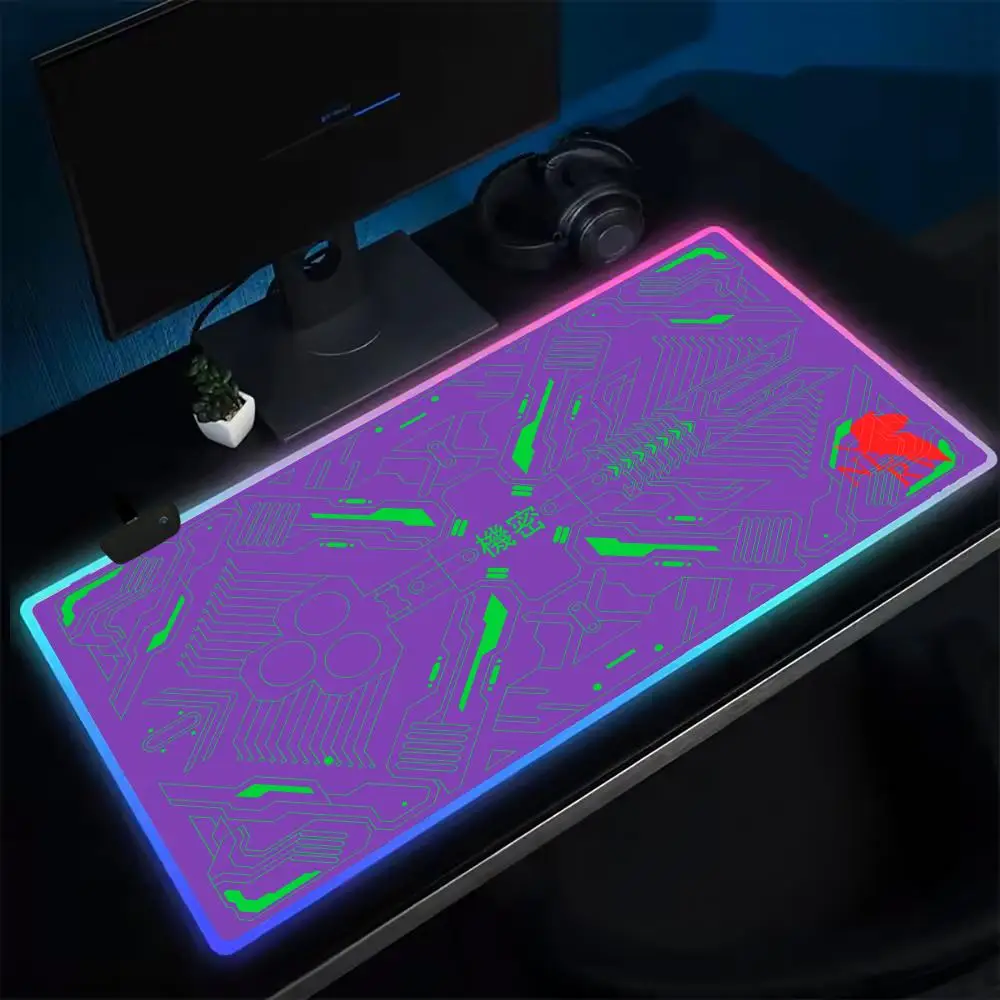 

EVA Unit-01 Коврик для мыши Аниме Игровой коврик для мыши Светодиодные настольные коврики Резиновые настольные коврики с подсветкой XXL RGB Настольные коврики