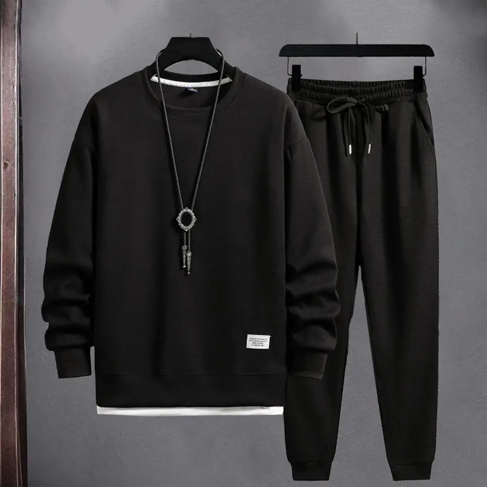 Men Tracksuit Set Jogging Suit with Pockets Cozy Sportswear Set 2-piece Sweatshirt Pants Ensemble with Elastic Waist for Autumn