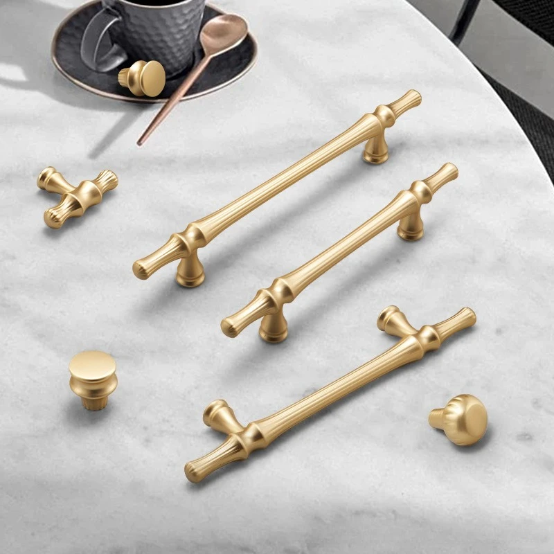 French Style Brushed Gold Cabinet Handles, Minimalist Drawer Pulls Kitchen Cupboard, Light Luxury Wardrobe Knobs