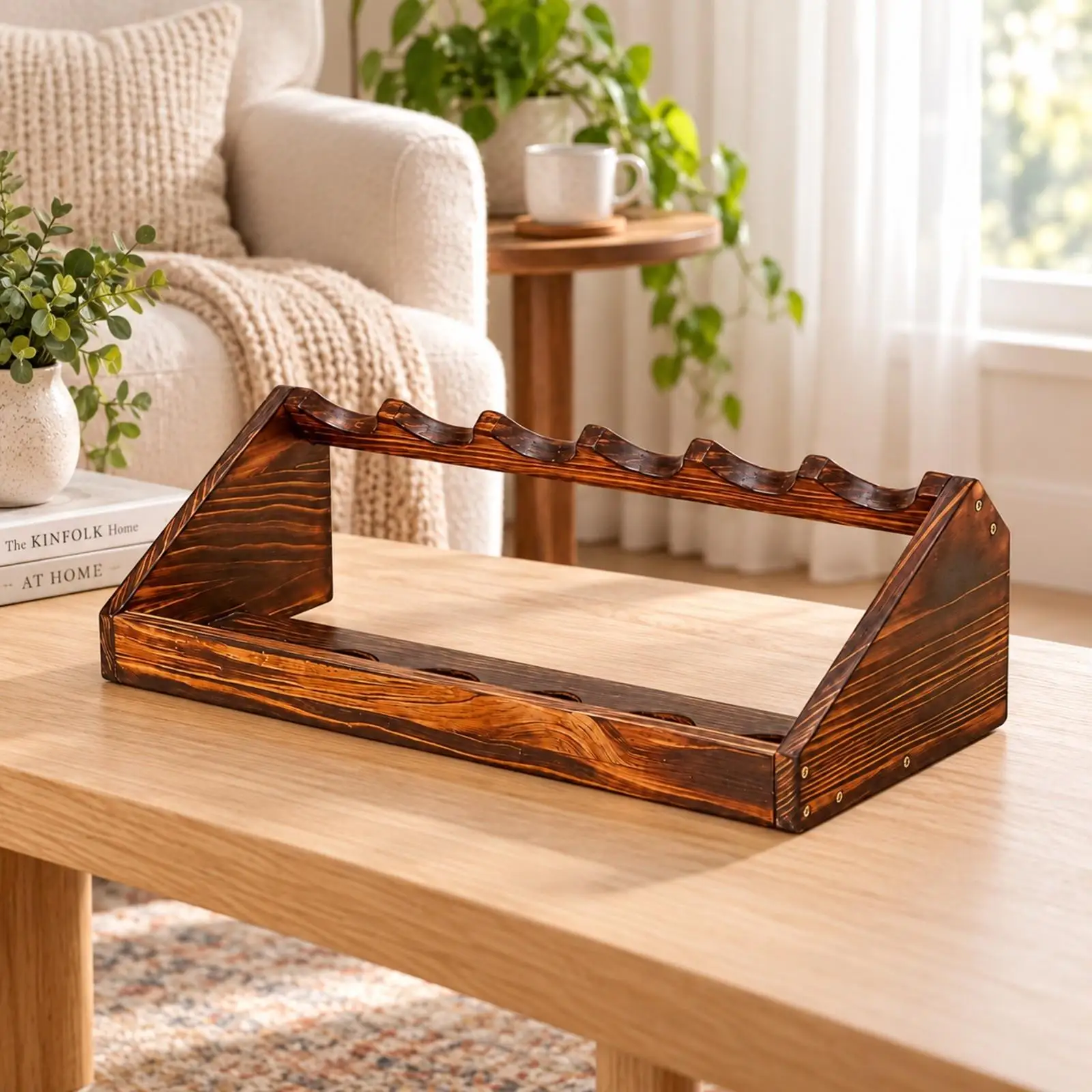 Wooden Countertop Wine Rack Compact Inclined Wine Bottle Rack Space-Saving Sleek for Kitchen Counter, Home Bar
