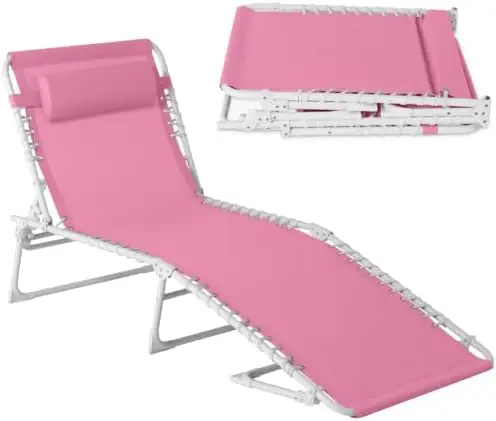 Patio Chaise Lounge Chair, Portable Outdoor Folding Recliner for Lawn, w/ 8 Positions, Handles, 300lb Capacity