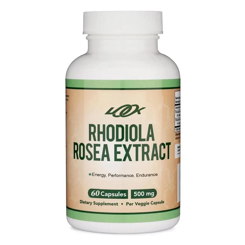 Suplemento Rhodiola Rosea 500 mg, 60 cápsulas vegetarianas apoya la salud general sin gluten