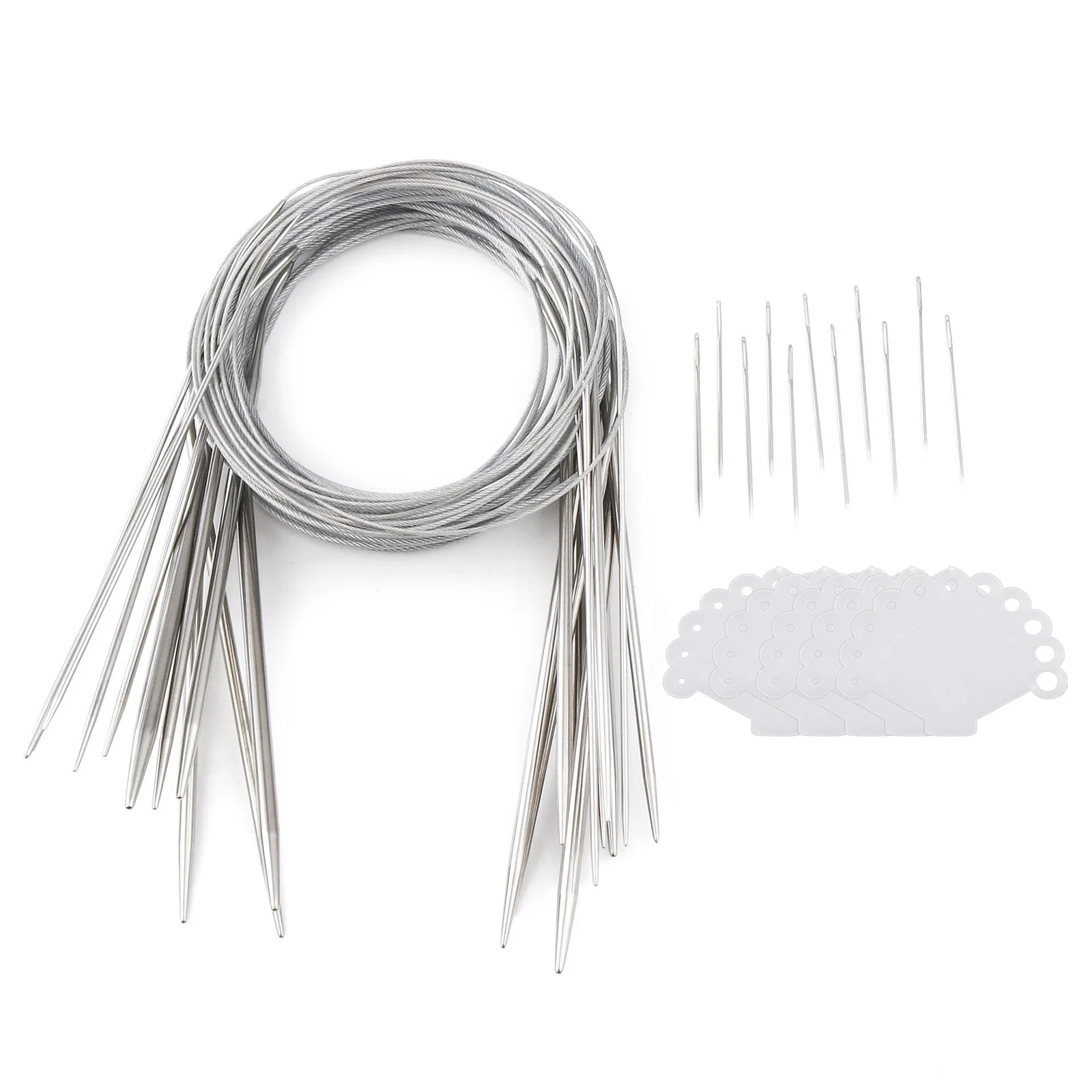 1 Set 1.2mm-4.8mm Stainless Steel Circular Knitting Needles with Needle Card Suture Needle DIY Craft Clothes 120cm(47 2/8\