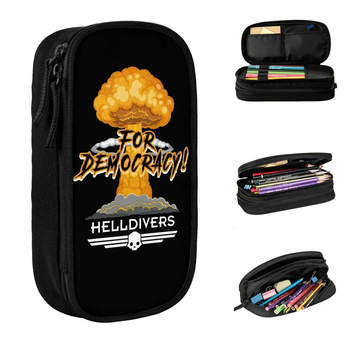 Shooting Game Helldivers Pencil Cases Pen Holder Bag for Student Large Storage Office Cosmetic Pencil Pouch