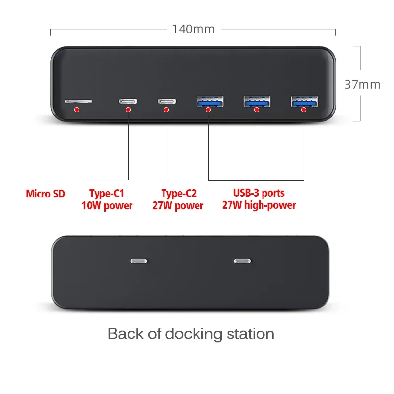 Estação de ancoragem do hub USB, carregamento rápido inteligente, 6 em 2 micro SD tipo C, 27W, adequado para Tesla Model 3 Y, 2021-2023