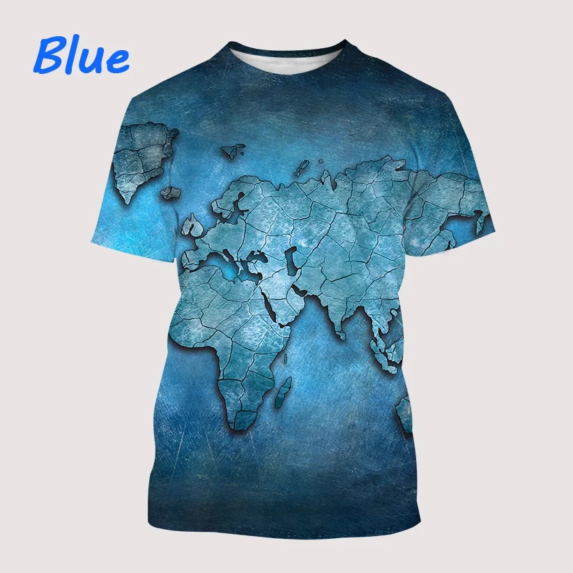 Retro Fashion African continent Printing Men\'s Street T-Shirt World map Trendy Short Sleeves tee