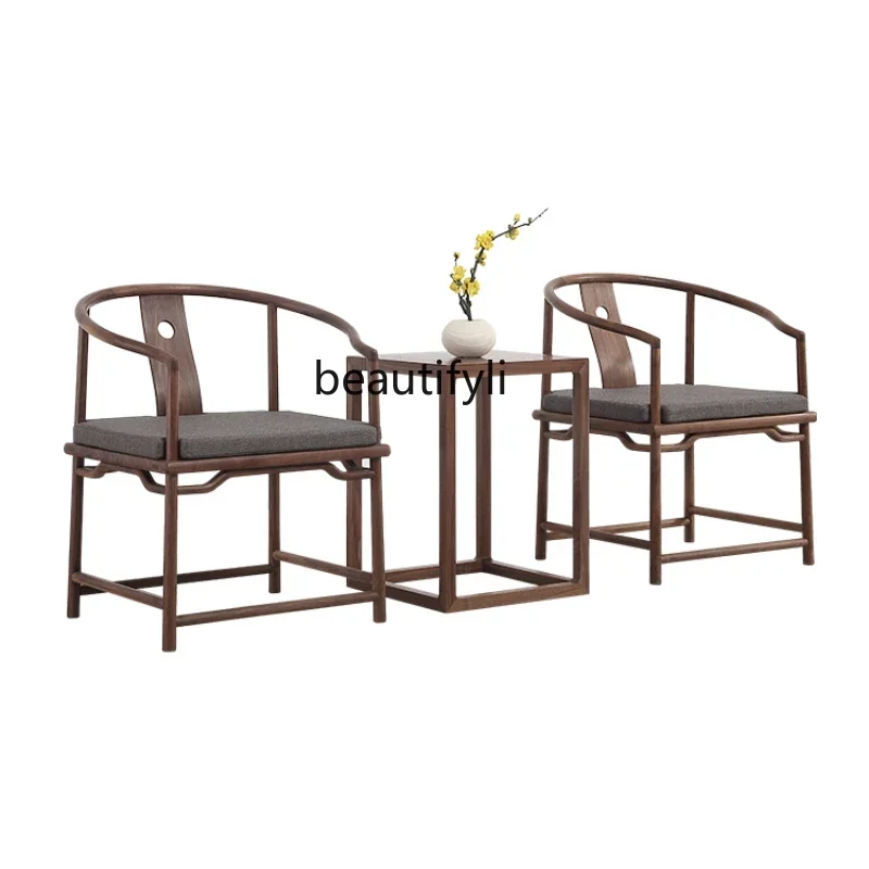 

YH New Chinese Zen black walnut Taishi chair, solid wood Ming and Qing leisure three-piece set