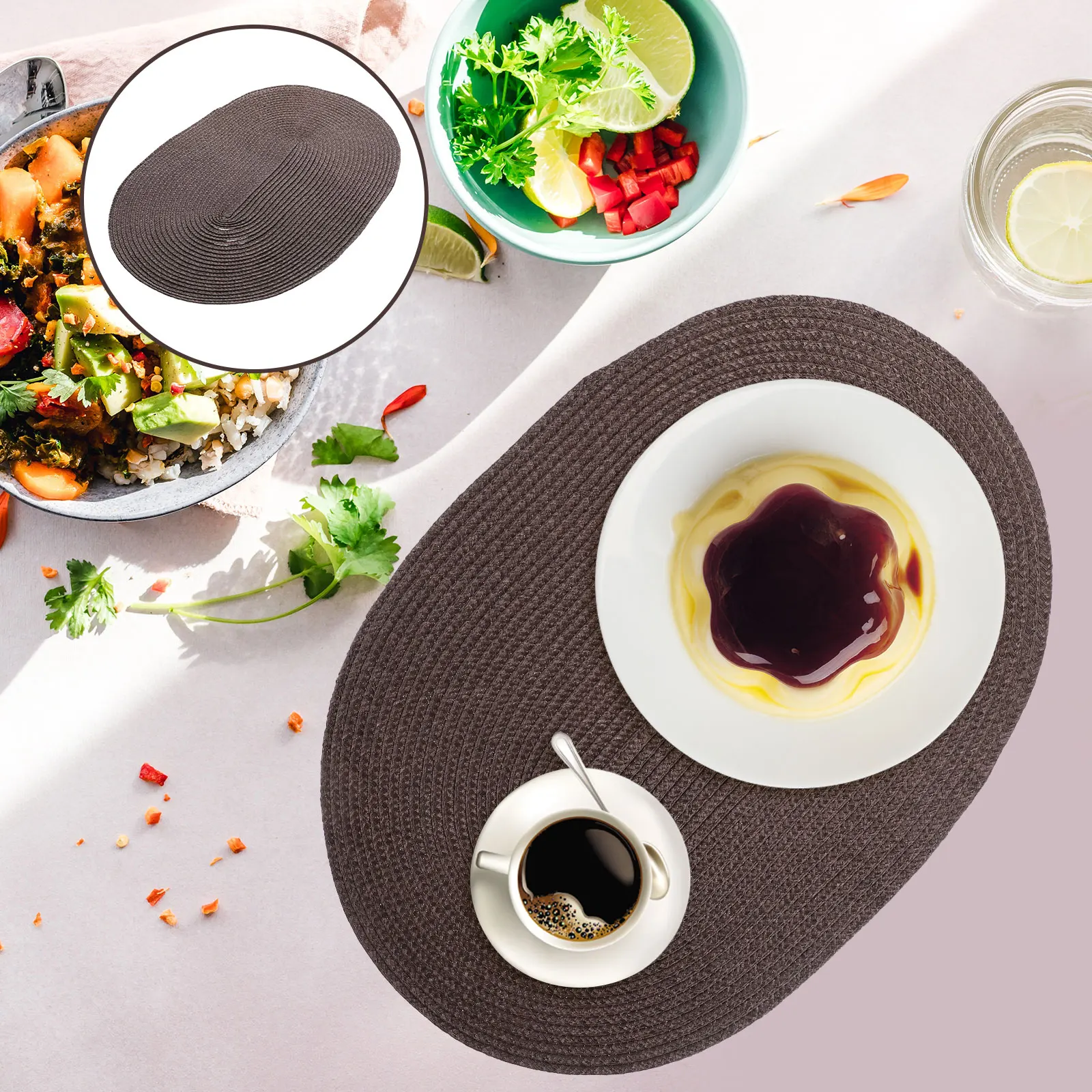 

4 Pcs PP Woven Placemat Set Round Table Mats Heat Resistant Large Cutlery Anti Slip Dining Household Teapot Insulated Decorative