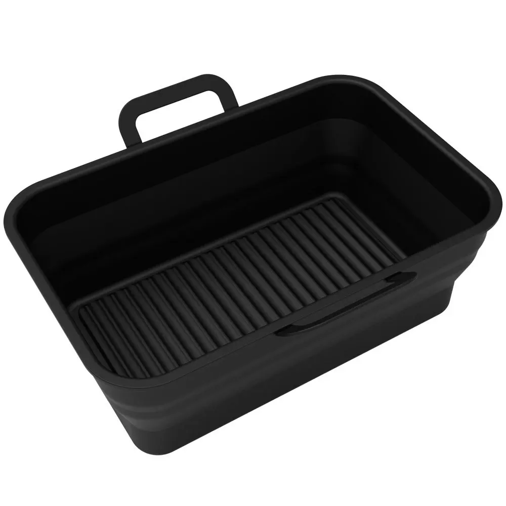 Rectangular Air Fryer Liners With Silicone Anti-Scalding Clip Baking Tray For Ninja Double Basket Foldable Silicone Fryer Plate