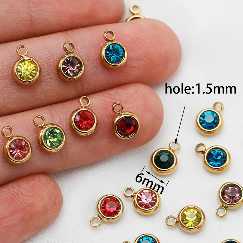 20Pcs 6Mm Rvs Strass Kralen Goud Kleur Shiny Charms Hangers Voor Ketting Armband Sieraden Maken Componenten Diy