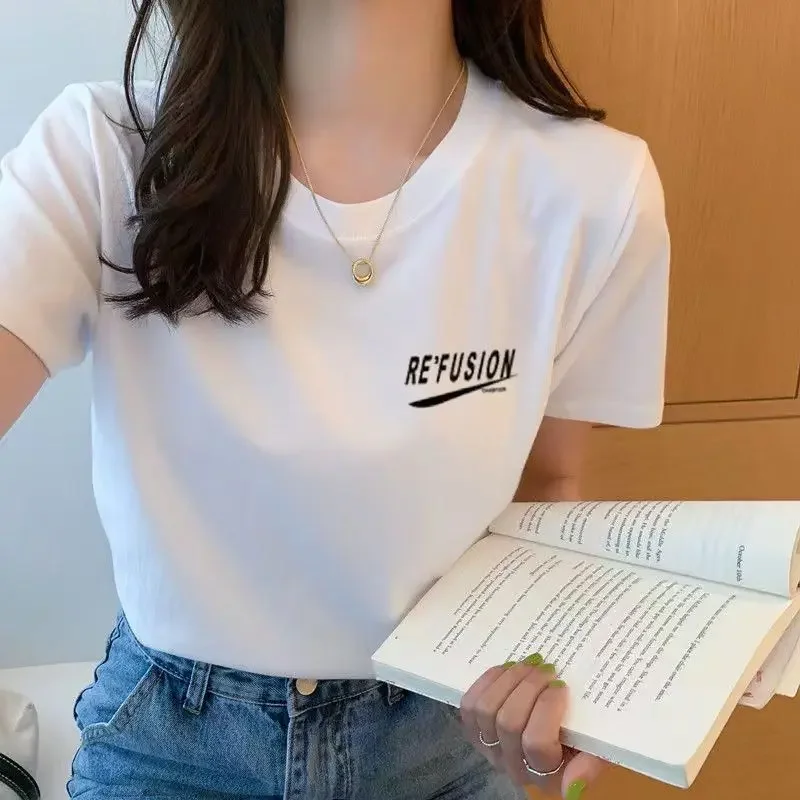 Yaz beyaz tişört kadın kısa kollu öğrenci ulzzang çok yönlü gevşek yarım kollu T-shirt Harajuku BF üst eğilim