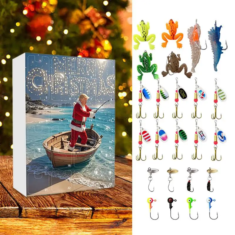 2024 calendário do advento de natal 24 dias calendário de contagem regressiva de pesca de natal kits de isca de pesca mista caso calendário presentes