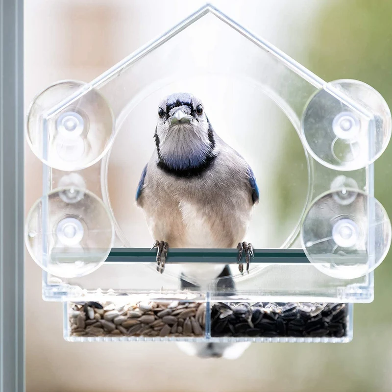 Window Bird Feeders,Large Bird House For Outside With Sliding Seed Holder And 4 Extra Strong Suction Cups,Easy To Clean