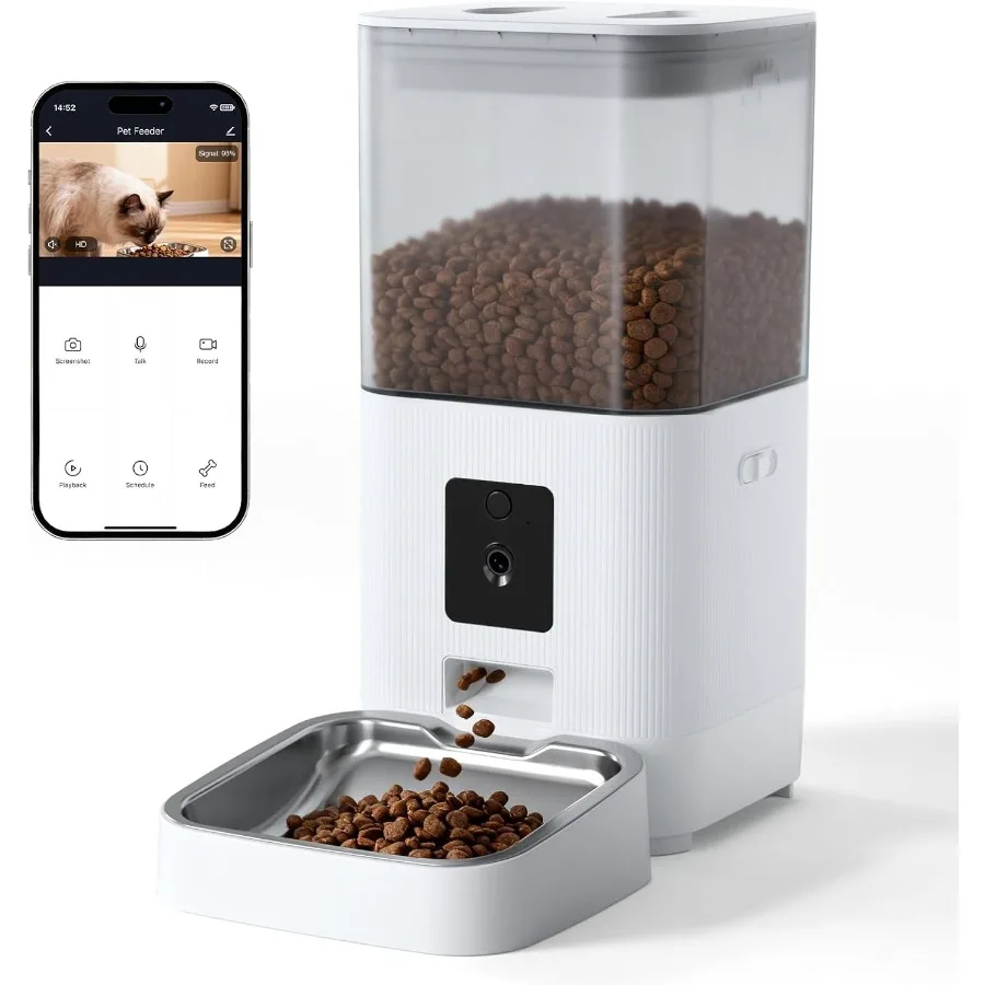 

Automatic Cat Feeder 5G WiFi Dog Food Dispenser with Night Vision 2-Way Audio for Cat Dog Low Food Motion Sound Alerts Detachab