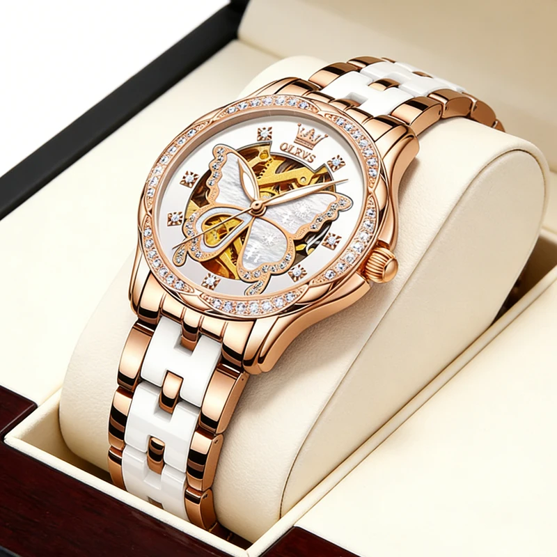 

OLEVS 2026 New Fashion Luxury Ceramics Butterfly Surface Watch Women Automatic Mechanical Watches For Women Montre Femme reloj