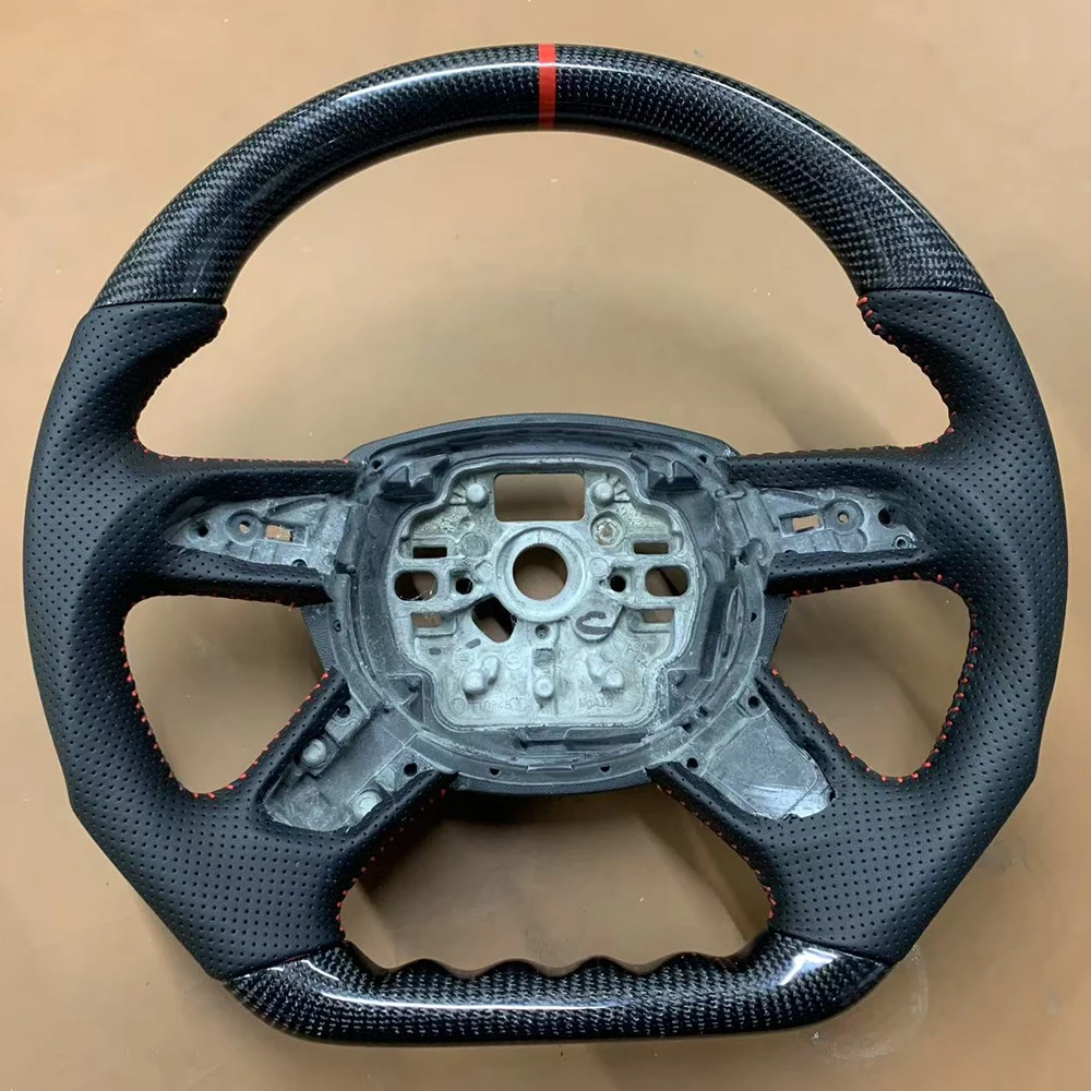 

Для Audi A6 C7 красная строчка/полоска полуперфорированная кожаная основа рулевого колеса из углеродного волокна Accembly