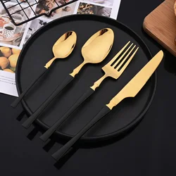 4Pcs Black Gold Cutlery Set Stainless Steel Flatware Western Knife Fork Spoon Silver Cutlery Kitchen Tableware Set Supplies