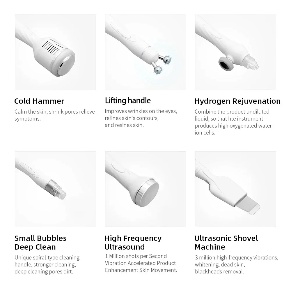 6 في 1 H2-O2 هيدرو جلدي اللوازم الطبية الحيوية رفع سبا الوجه حب الشباب المسام الأنظف آلة فقاعة الوجه #6