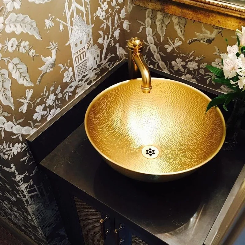 

European style wash basin, toilet wash basin, household basin, round brass, antique art basin, mini