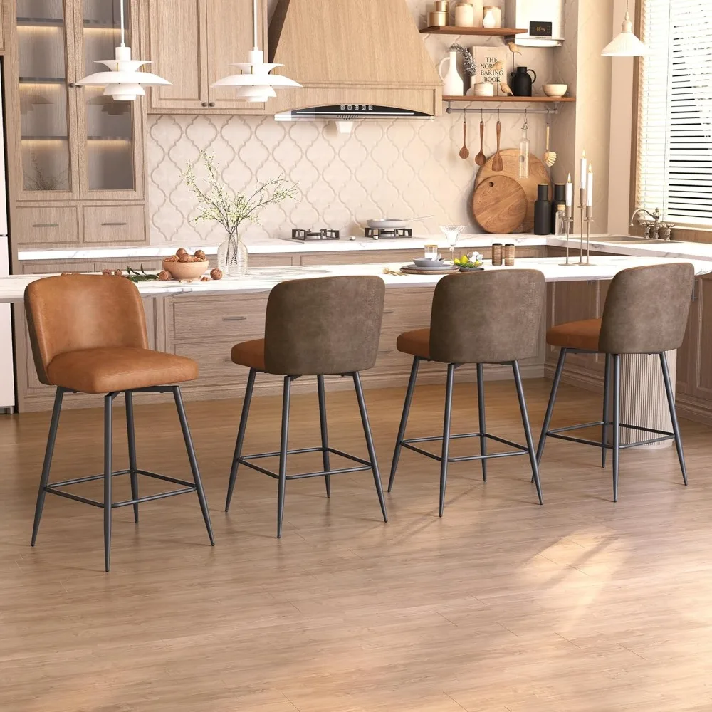 

27 Inch Bar Stools Set of 4 Swivel Chair with Back Faux Leather Kitchen Island Chairs Counter Height Barstools for Home Counter