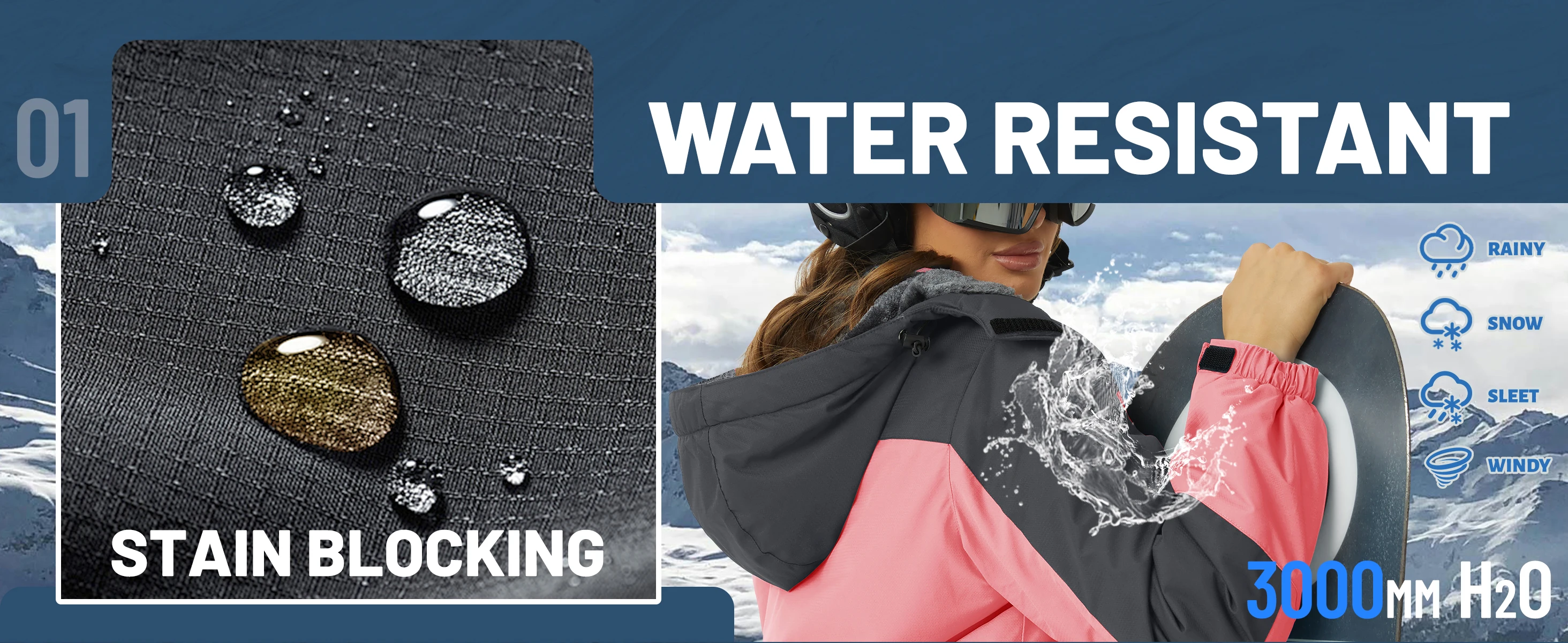 Damen Winter verdickte Jacke wasserdichte Skijacken Schneemantel warme Fleece-Regenjacke mit Kapuze Windjacke Wandern im Freien – Detail 3