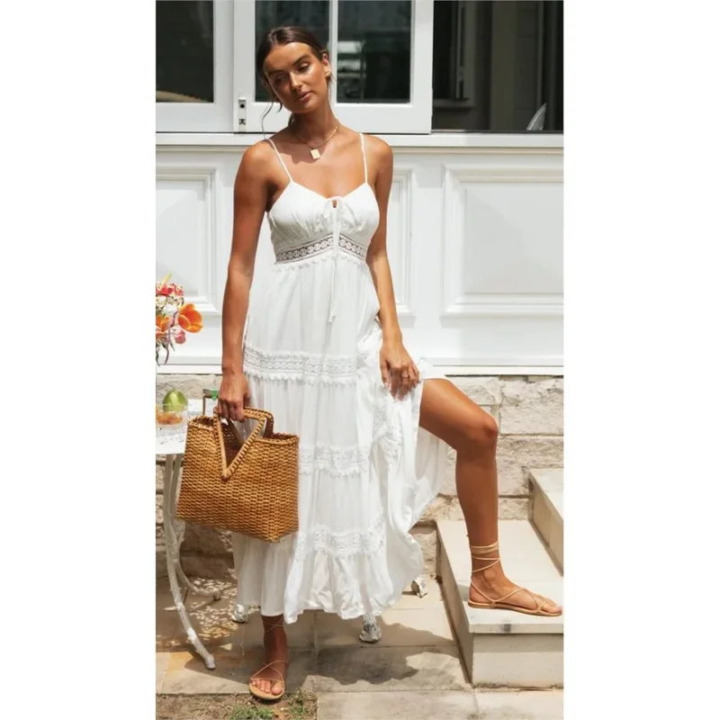 2025 novedad de verano mujeres Boho moda Spaghetti Strap blanco vestido de fiesta en la playa bata mujer 2024 Elgeant CaBear House 002