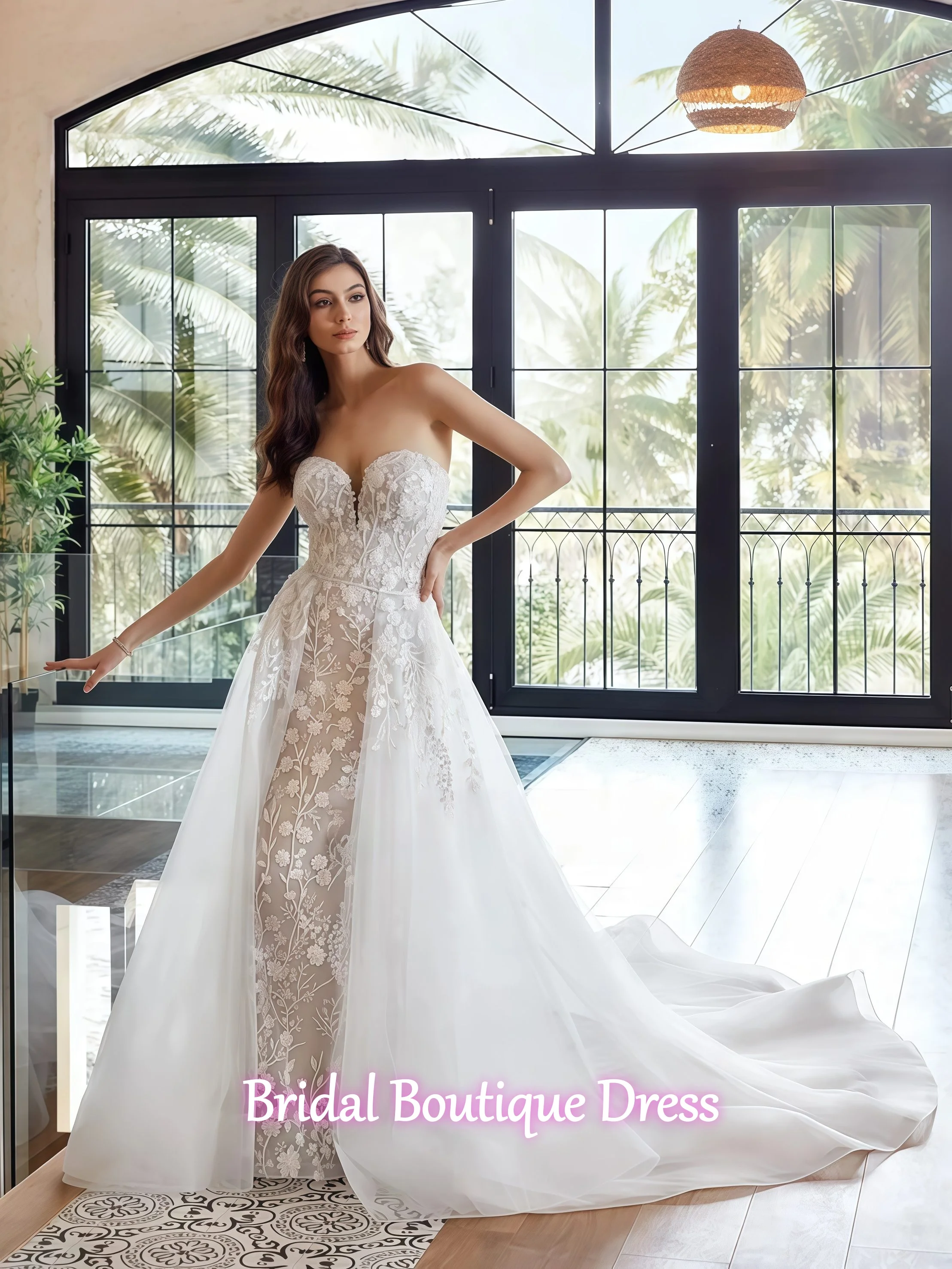 Personalizzato staccabile 2 in 1 abito da sposa a sirena che borda pizzo ricamo innamorato tromba abiti da sposa treno Vestido De