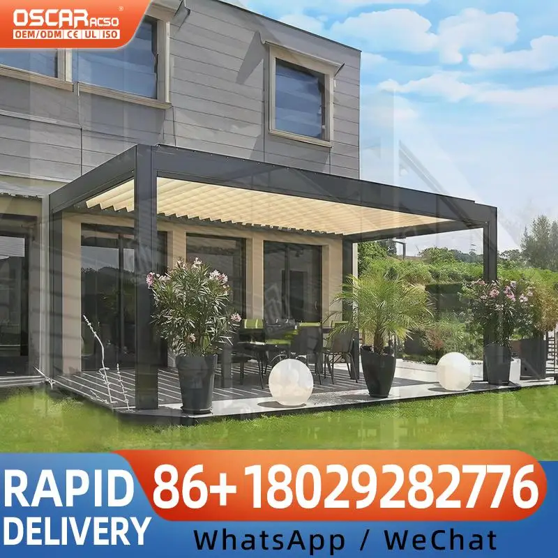 Modern Aluminum Pergola Outdoor Gazebo Waterproof Motorized Bioclimatic Patio Cover Carport Garage Canopy Garden Shed Kit Europe