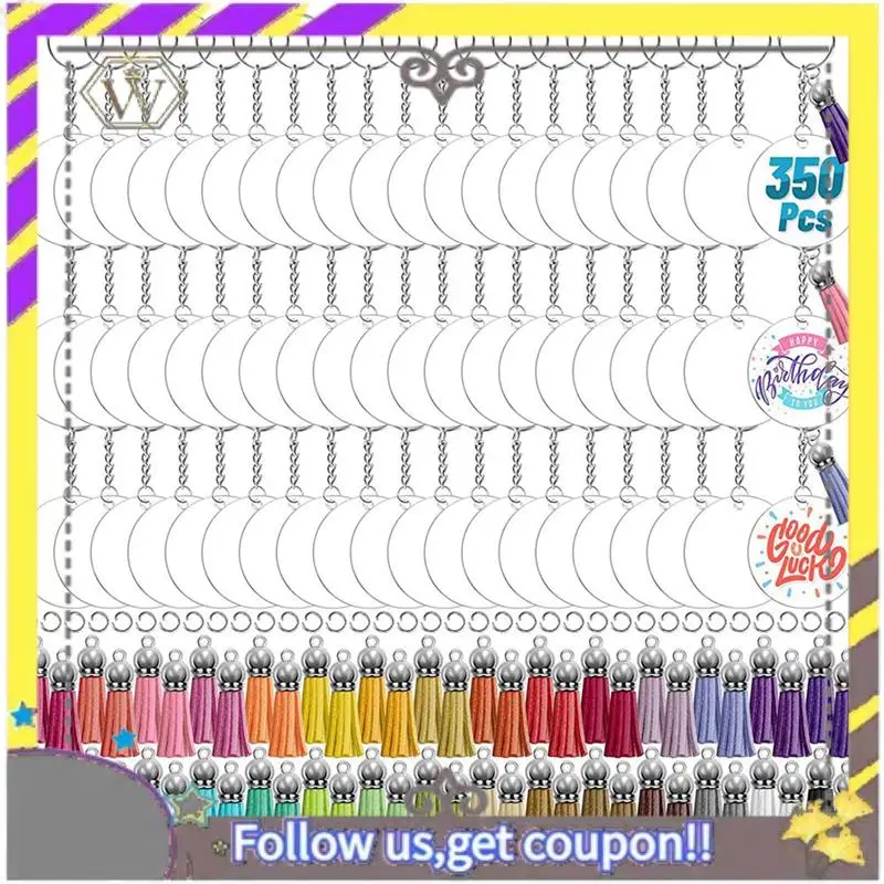 AU33-700Pcs Acrylic Clear Keychain Blanks For Vinyl With Blanks, Tassels, Jump Rings, Keychain Rings For DIY Keychain Craft