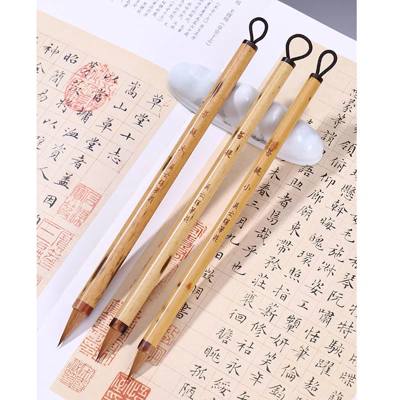 Chinese Calligraphy Brush Set, Small Semi-cursive Brushes for Thousand Character Classic Writing, S M L 3 Sizes Art Supplies