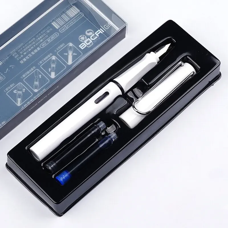 High Quality Fountain Pen Set 0.38mm EF Nib Black Blue Red Replacable Ink Case Writing School Office Supplies Stationery