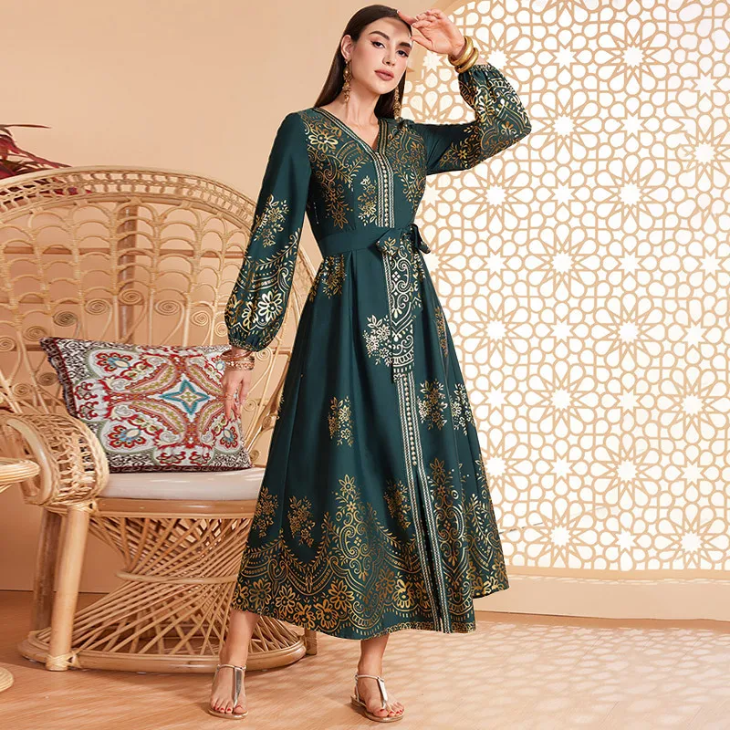 

Middle East Muslim Women's Fashion Dress Evening Lantern Sleeve Dress Fashion Simple Temperament Elegant Holiday Style High-end