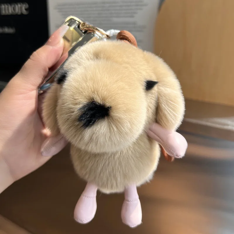 かわいいぬいぐるみ犬のキーホルダー、フェイクラビットファーの愛らしい子犬の車のキーチャーム、柔らかくふわふわのバッグペンダントデコレーション、女性への誕生日プレゼント