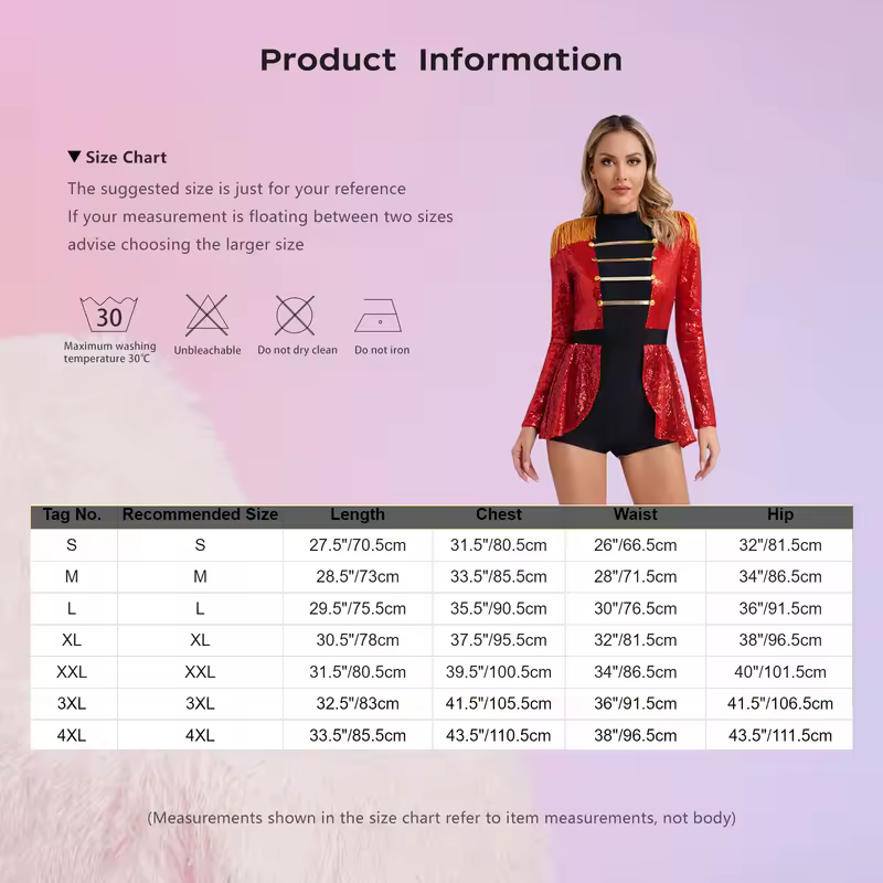 Women Circus Costume Ringmaster Tulle Skirted Tutu Leotard Dress Festival Long Sleeve Fringed Shoulder Halloween Fancy Costume - Image 5