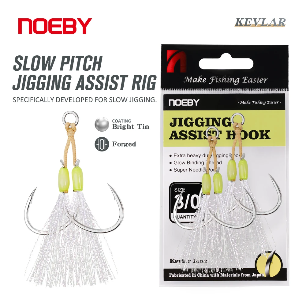 

Noeby-Slow Pitch Jigging Assist Rig Hooks, Wide Gape Shape, Bright Tin Coating, Max Strength 36kg, 1/0, 2/0, 3/0, 4/0, 5/0