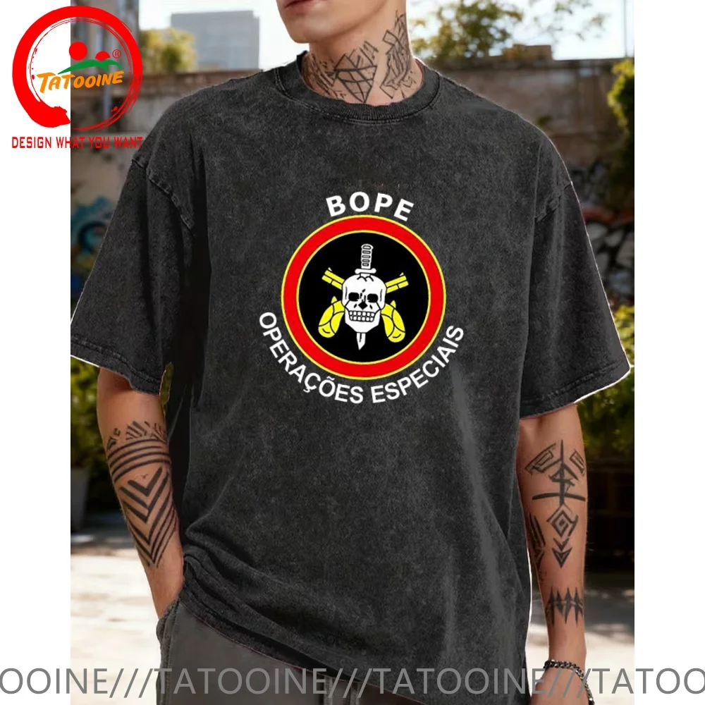 

Brazil Bope Niper Special Forces T Shirt Vintage Washed Cotton T-Shirt Fashion Trendy Tee Shirt Casual Clothes tshirt Streetwear