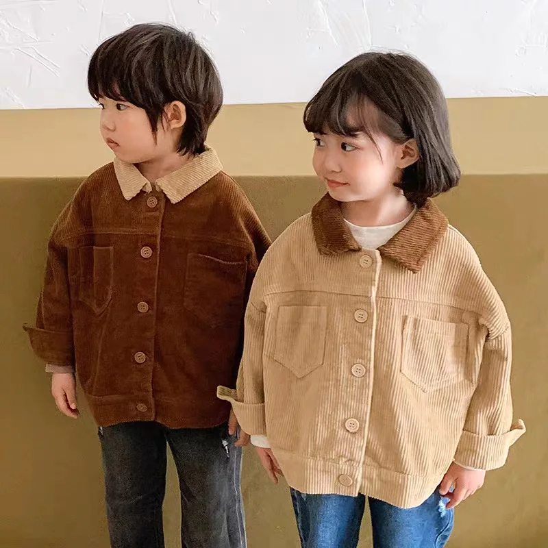 Bellbell Autumn Infant Boys Jackets Vintage Contrast Corduroy Toddler Kids Girls Outerwear Coats Turn Down Collar Baby Girl Coat