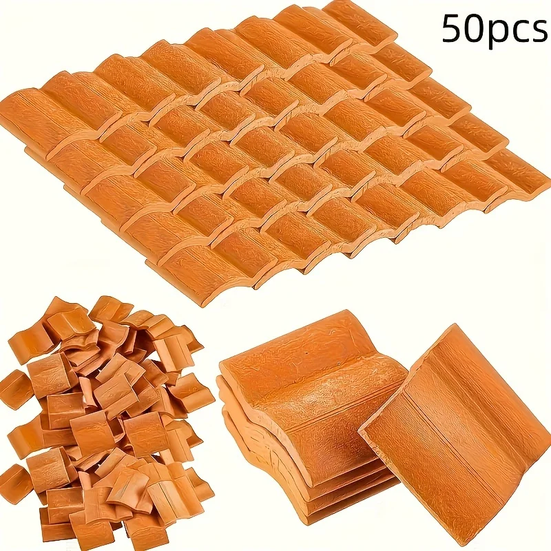 50pcs Mini Red Roof Tile, Gray Bricks Model Building Set, Clay Material, Miniature Tile Sculpture Landscape Accessories DIY Set